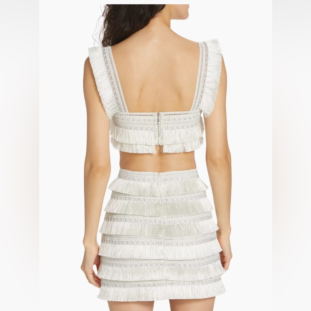 PatBO White Fringe Crop Top & Mini Skirt Set - Picture 3 of 13